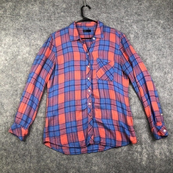 Gap Shirt Women's Small Plaid Button Up Casual Rayon Soft Oversized - Picture 1 of 9